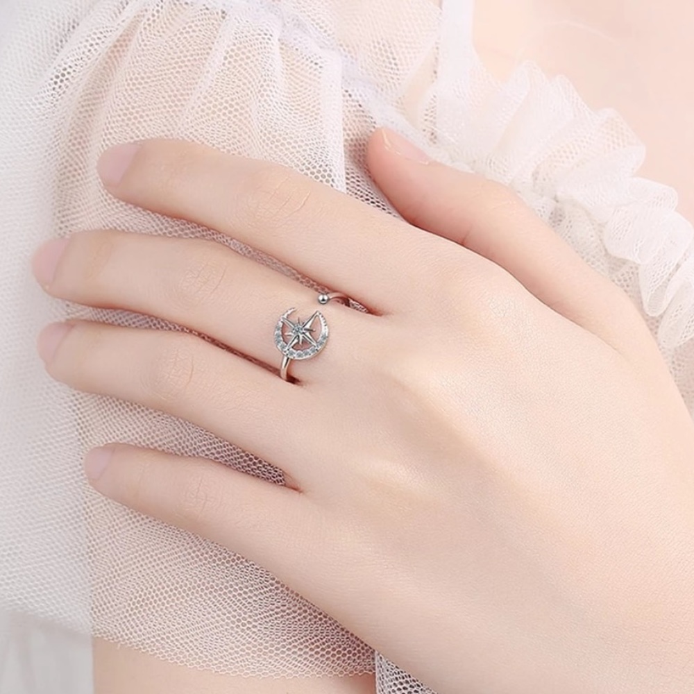 ✨ Silver S925 BOHO Adjustable Star Moon Ring ✨ - Picture 4 of 4